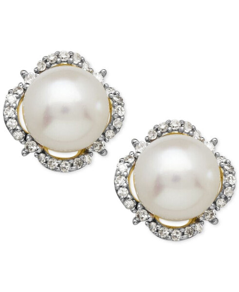 Cultured Freshwater Pearl (7mm) & Diamond (1/6 ct. t.w.) Halo Stud Earrings in 14k Gold