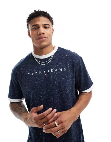 Tommy Jeans linear logo ringer t-shirt in navy