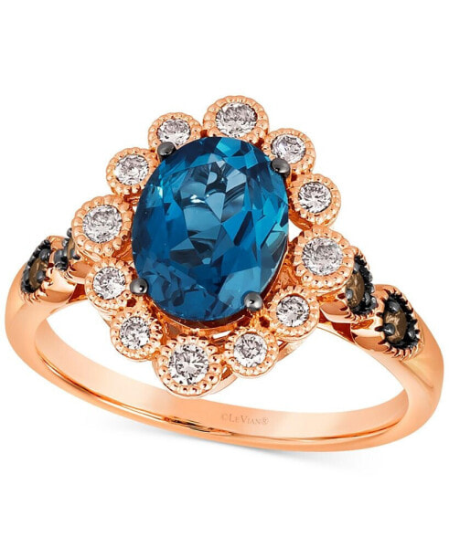 Deep Sea Blue Topaz (1-3/4 ct. t.w.) & Diamond (3/8 ct. t.w.) Halo Ring in 14k Rose Gold