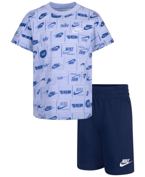 Little Boys All-Over Print T-shirt and Shorts, 2 Piece Set