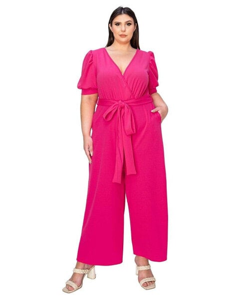 Plus Size Iris Surplice Belted Pocket Jumpsuit