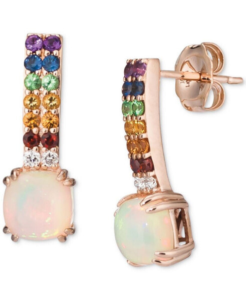 Multi-Gemstone (1-1/20 ct. t.w.) & Vanilla Diamond (1/20 ct. t.w.) Drop Earrings in 14k Rose Gold