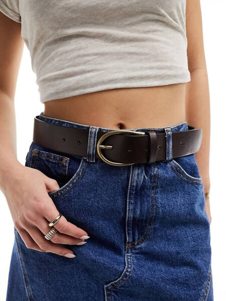 ASOS DESIGN half moon waist and hip jeans belt in brown