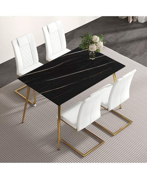 Modern Glass Table and PU Leather Chair Set