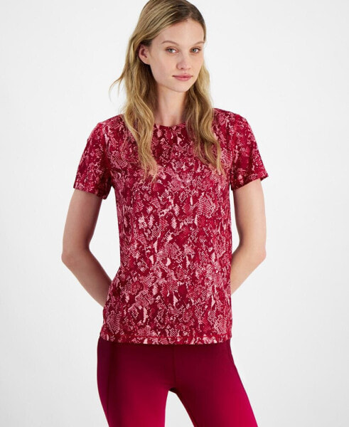 Women's Animal-Print Jacquard Mesh Short-Sleeve Top, Created for Macy's