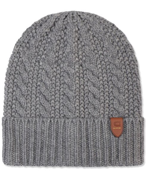 Men's Cable-Cuff Logo Patch Beanie