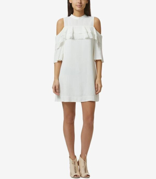 Платье с открытыми плечами Avec Les Filles модель Ruffled Cold Shoulder белого цвета, размер S