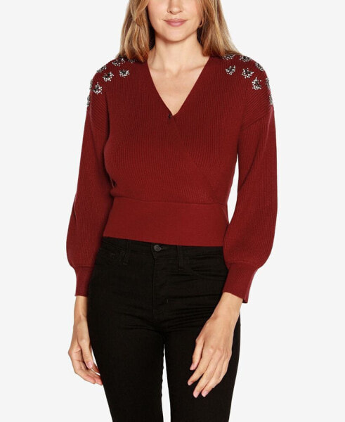 Black Label Women's Embellished Drop Shoulder Wrap Sweater