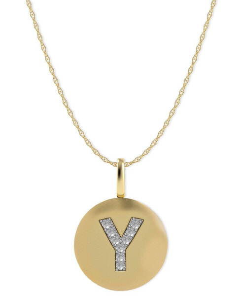 14k Gold Necklace, Diamond Accent Letter Y Disk Pendant