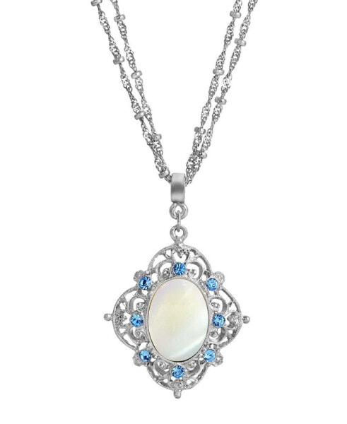 Silver-Tone Aqua and Mother of Pearl Necklace