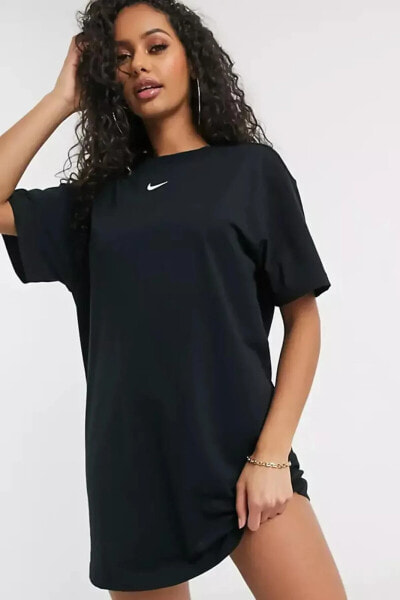 Sportswear Essential Bol Kesim Pamuklu Siyah Kadın Elbise Tişört