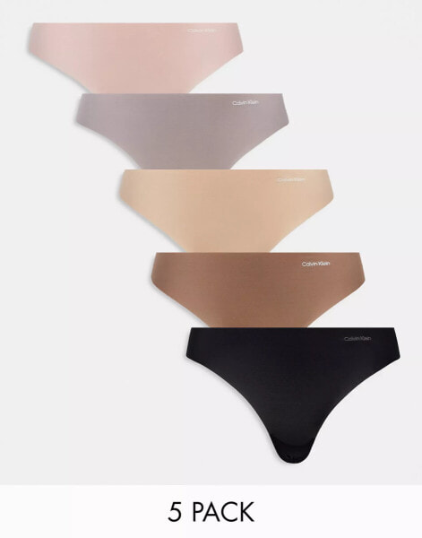 Calvin Klein 5 pack Invisible Micro thong in multi neutrals