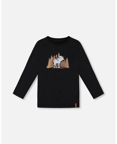 Big Boys T-Shirt With Moose Print Black