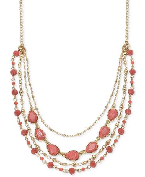 Gold-Tone Color Stone & Bead Layered Strand Necklace, 17" + 3" extender, Created for Macy's