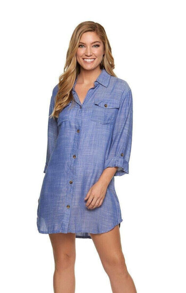 Купальник женский Dotti 300584 рубашка-платье с воротником и пуговицами, синий, S