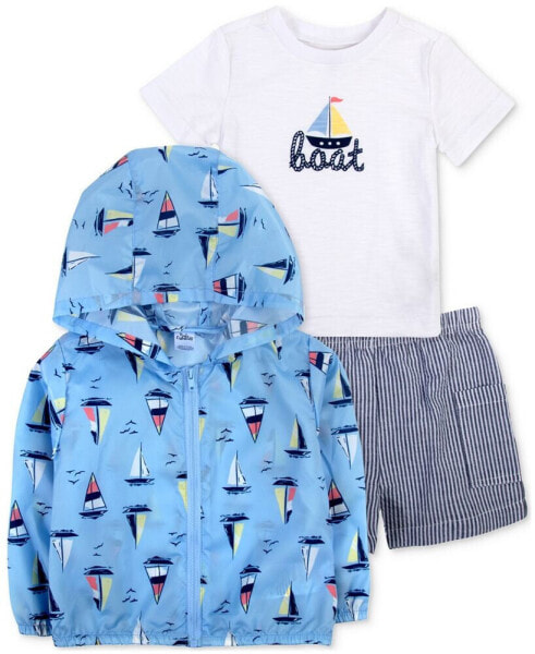 Baby Boys Windbreaker, Boat T-Shirt and Shorts, 3 Piece Set