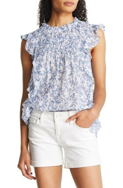 BeachLunchLounge Ruffled Floral Print Top Salt Water S