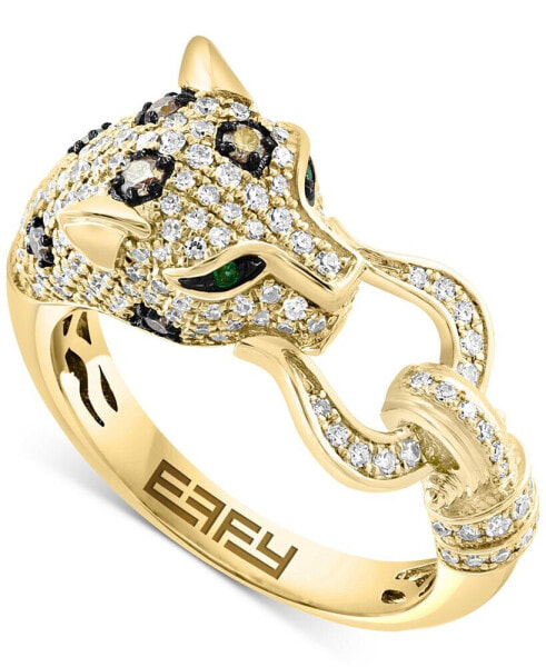 EFFY® Multicolor Diamond (3/4 ct. t.w.) & Emerald Accent Panther Head Statement Ring