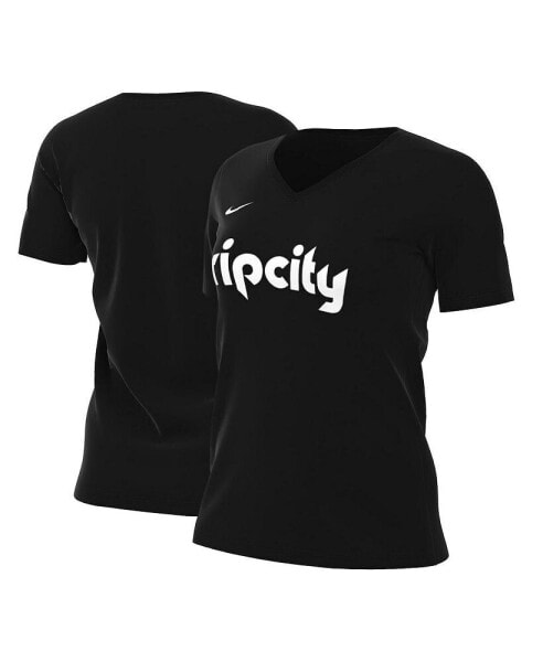 Women's Black Portland Trail Blazers 2022/23 City Edition Essential V-Neck T-shirt