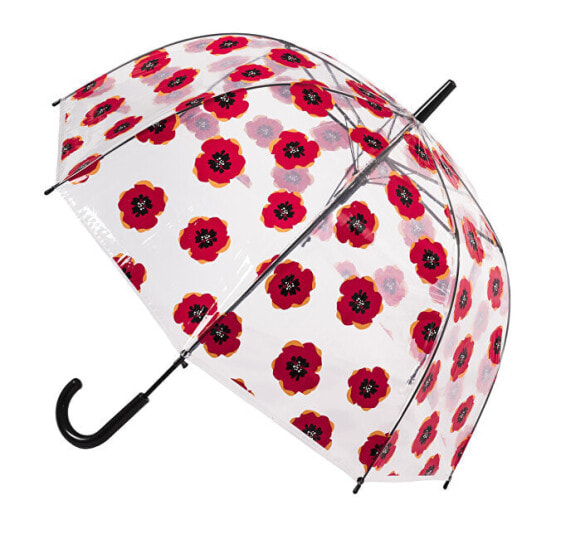Ladies transparent Holovaty umbrella Clear Dome Stick With A Poppy Design POESPOP