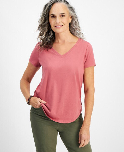 Petite V-Neck Round-Hem T-Shirt, Created for Macy's