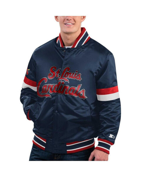 Men's Navy Distressed St. Louis Cardinals Home Game Satin Full-Snap Varsity Jacket