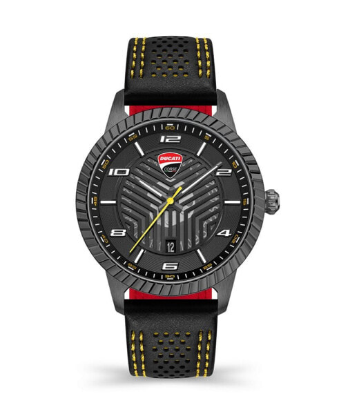 Men's Quartz Black Genuine Leather Watch 44mm