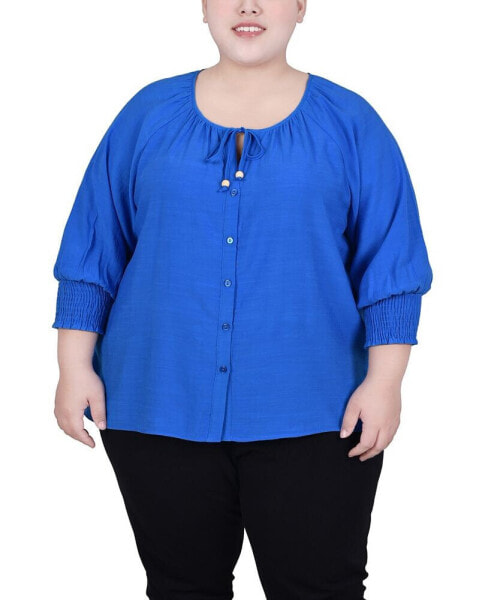 Plus Size 3/4 Sleeve Button Front Blouse