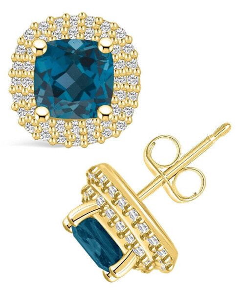 London Topaz (2-1/2 ct. t.w.) and Diamond (3/8 ct. t.w.) Halo Stud Earrings in 14K Yellow Gold