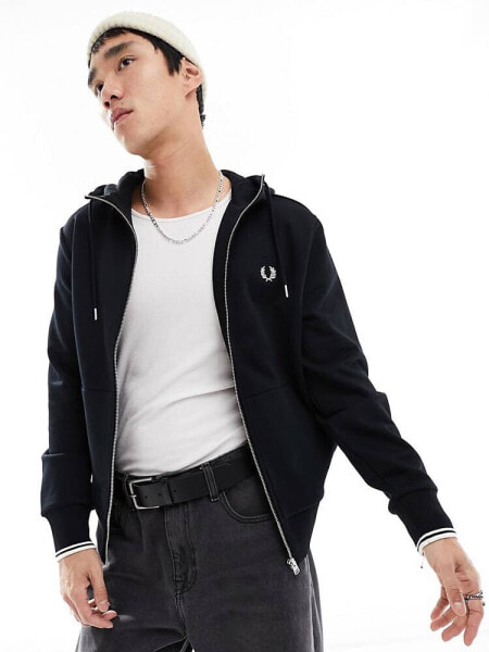 Fred Perry zip through hoodie in black