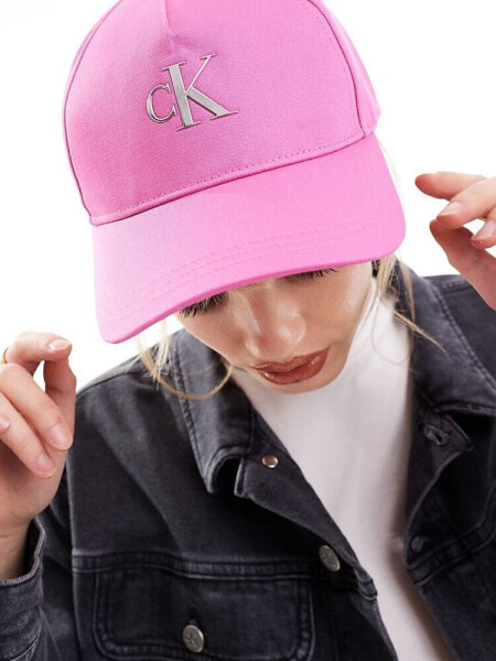 Calvin Klein Jeans minimal monogram baseball cap in pink