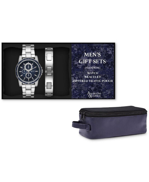 Men's Silver-Tone Bracelet Watch 43mm Gift Set