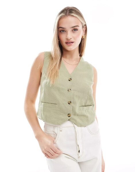 Threadbare linen blend waistcoat in green