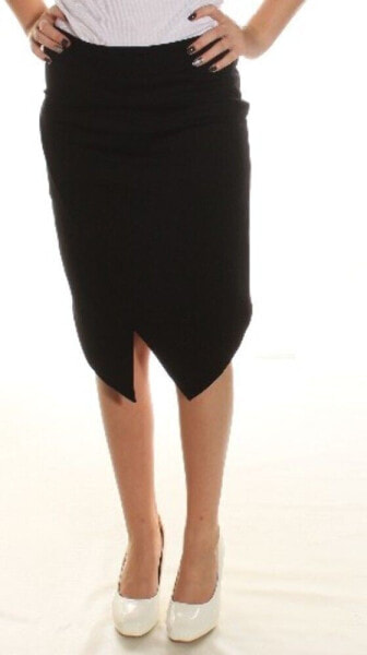 kensie Women's Asymmetrical Hem Ponte Pencil Skirt Black Size S