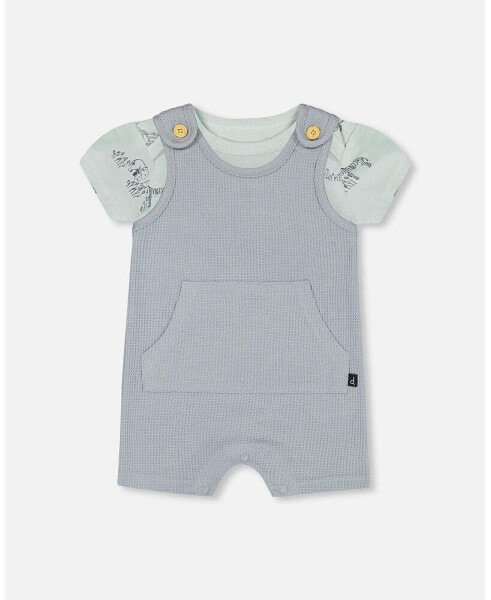 Костюм для малышей Deux Par Deux органический хлопковый комбинезон и шорты из вафли, синий серый - младенец