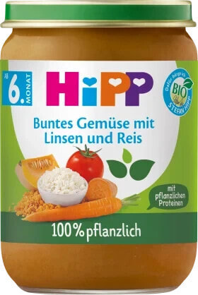 Menü Buntes Gemüse mit Linsen und Reis ab 6. Monat pflanzlich, 190 g