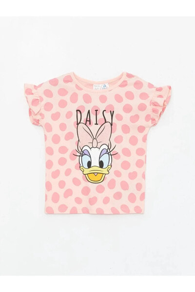 LCW baby Bisiklet Yaka Kısa Kollu Daisy Duck Baskılı Kız Bebek Tişört