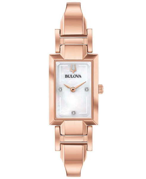 Women's Diamond-Accent Rose Gold-Tone Stainless Steel Bangle Bracelet Watch 18x33mm