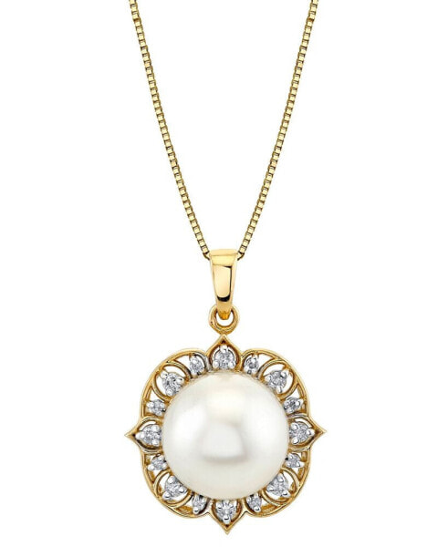 Macy's cultured Freshwater Pearl (11mm) & Diamond (1/6 ct. t.w.) 18" Pendant Necklace in 10k Gold