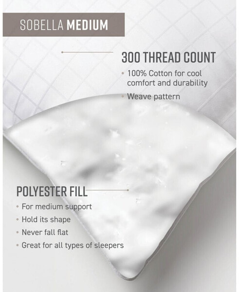 Sobella Side Sleeper 100% Cotton Face Medium Density Pillow, Standard