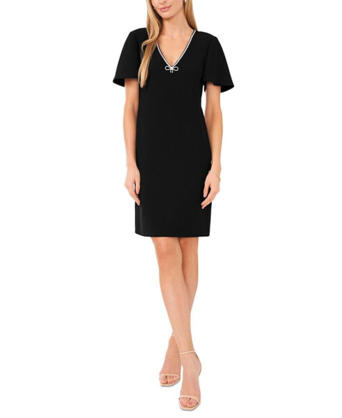 Women's Embellished V-Neck Short-Sleeve Dress