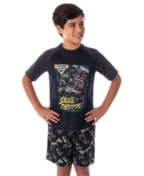 Boys Skull Throttle Monster Truck Shirt And Shorts 2 Piece Pajama Set (MD, 8)