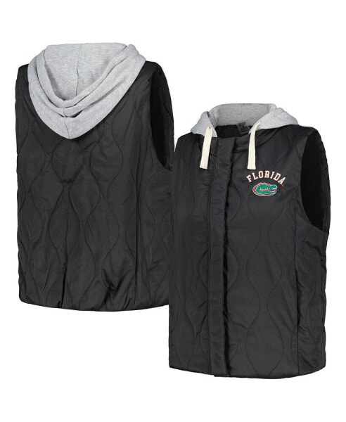 Women's Black Florida Gators Headliner Full-Snap Hooded Puffer Vest