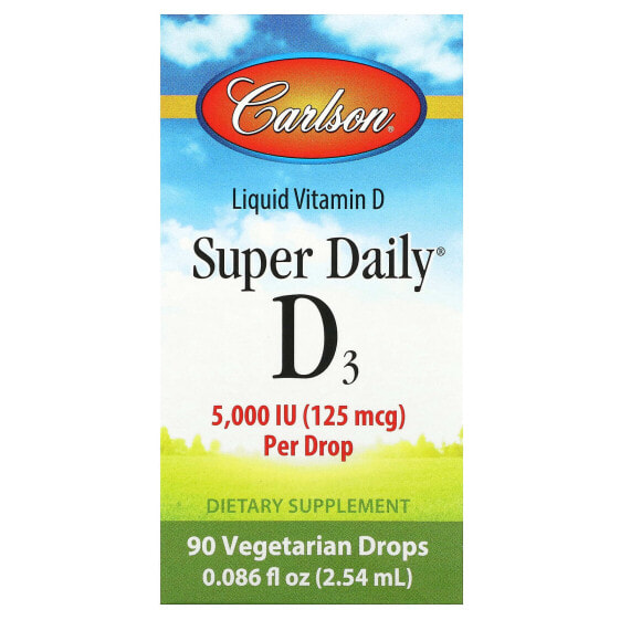 Super Daily, D3, 125 mcg (5,000 IU), 90 Vegetarian Drops, 0.086 fl oz (2.54 ml)