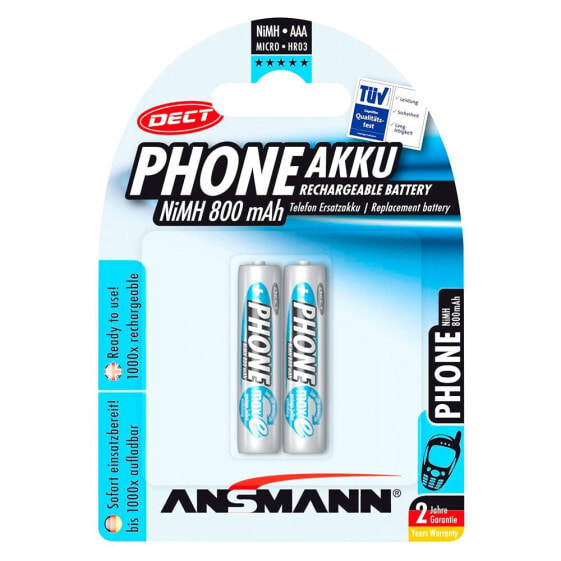 ANSMANN 1x2 MaxE NiMH Rechargeable Micro AAA 800mAh DECT Phone Batteries