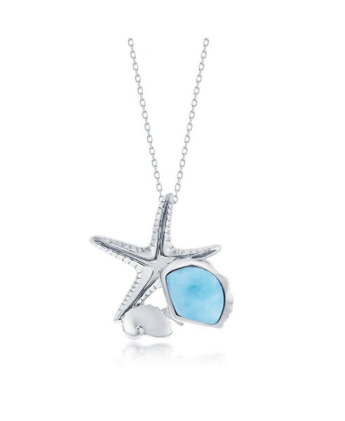 Sterling Silver Larimar Seashell & Starfish Necklace