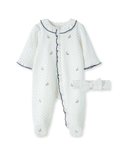 Baby Girls Rosebud Footed Coverall and Headband, 2 Piece Set