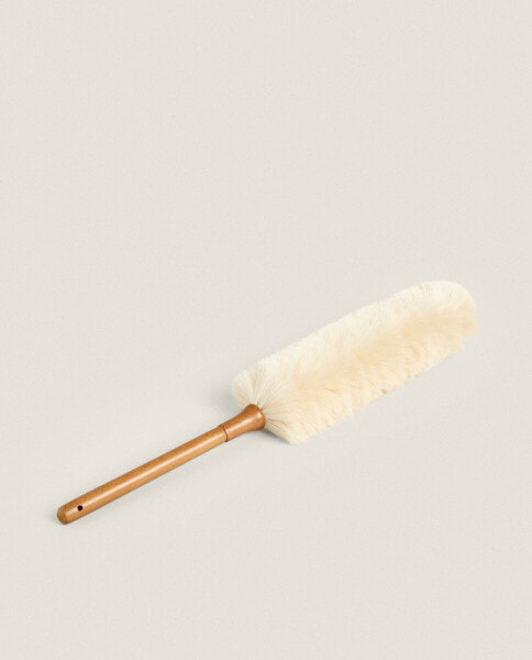 Feather duster with wooden handle