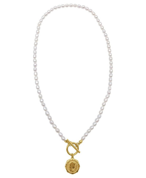 ADORNIA imitation Pearl and Coin Toggle Necklace