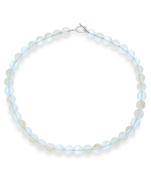 Bling Jewelry plain Simple Western Jewelry Changing Transcalent Created Moonstone Round 10MM Bead Strand Necklace For Women Silver Plated Clasp 20 Inch